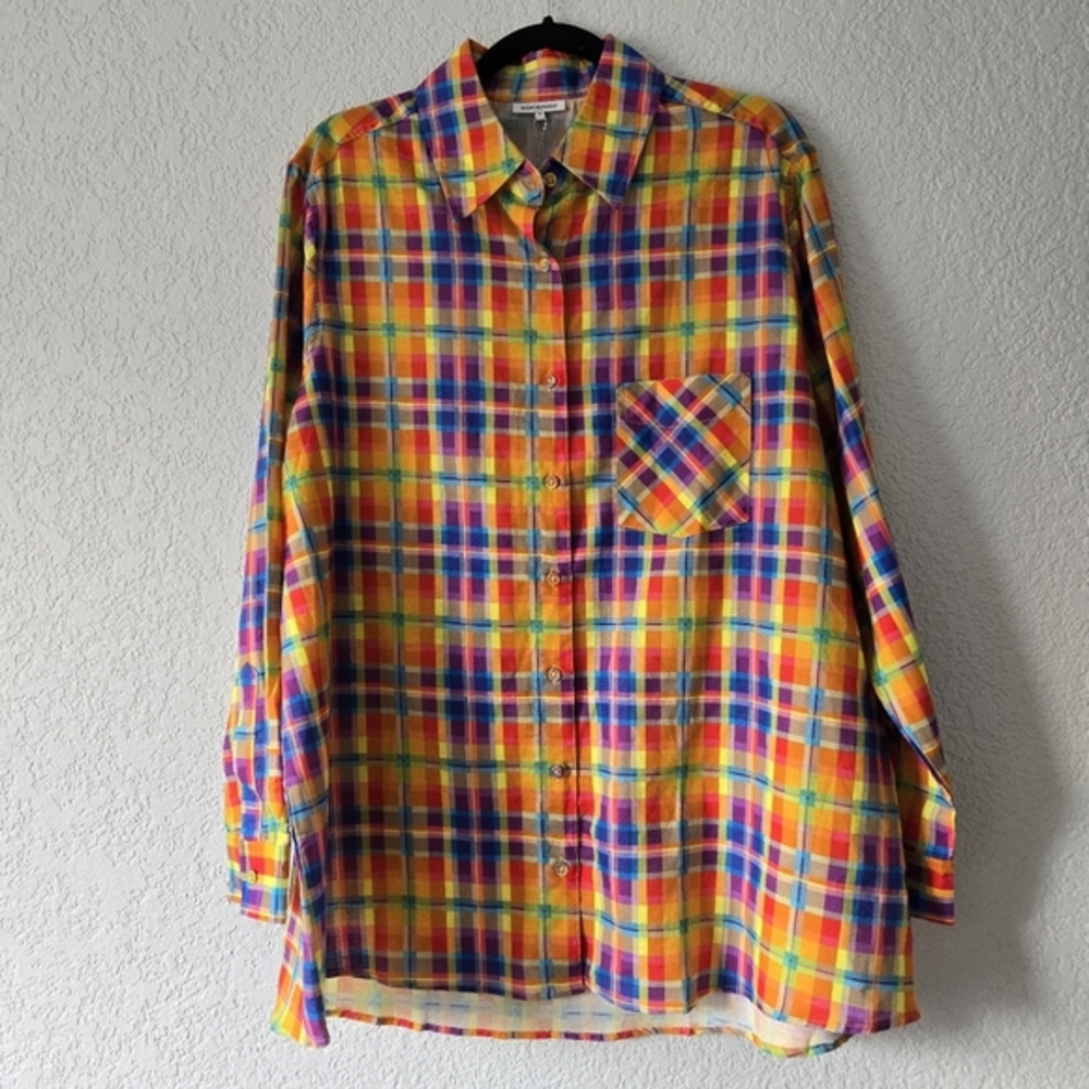 WEWOREWHAT‎ M Oversized Multicolored Plaid Button Down Long Sleeve shirt